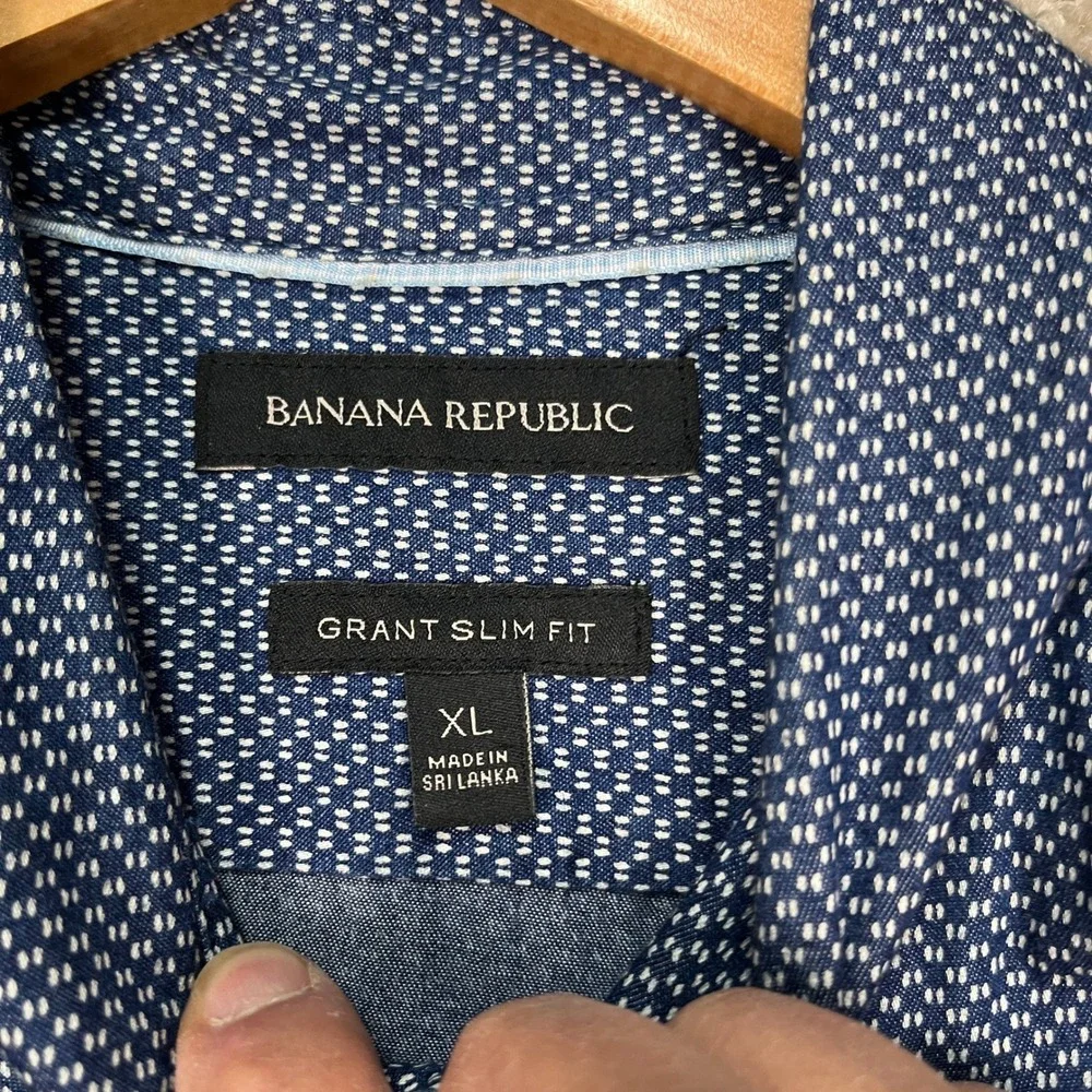 Banana Republic Button Down Shirt Mens XL Navy Geometric Grant Slim‎ Fit EUC